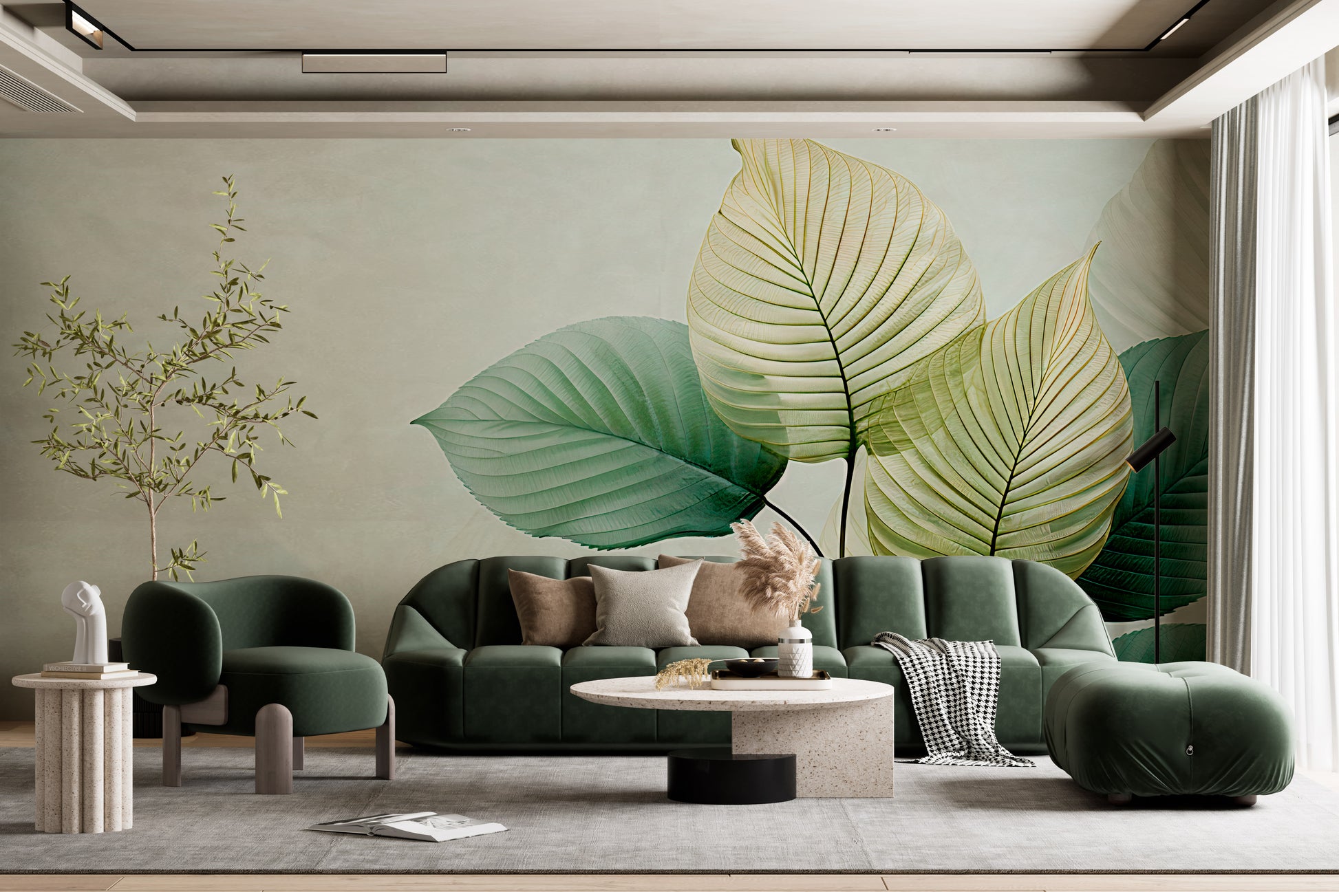 Peel and Stick Leaves Wallpaper in Green and Gold