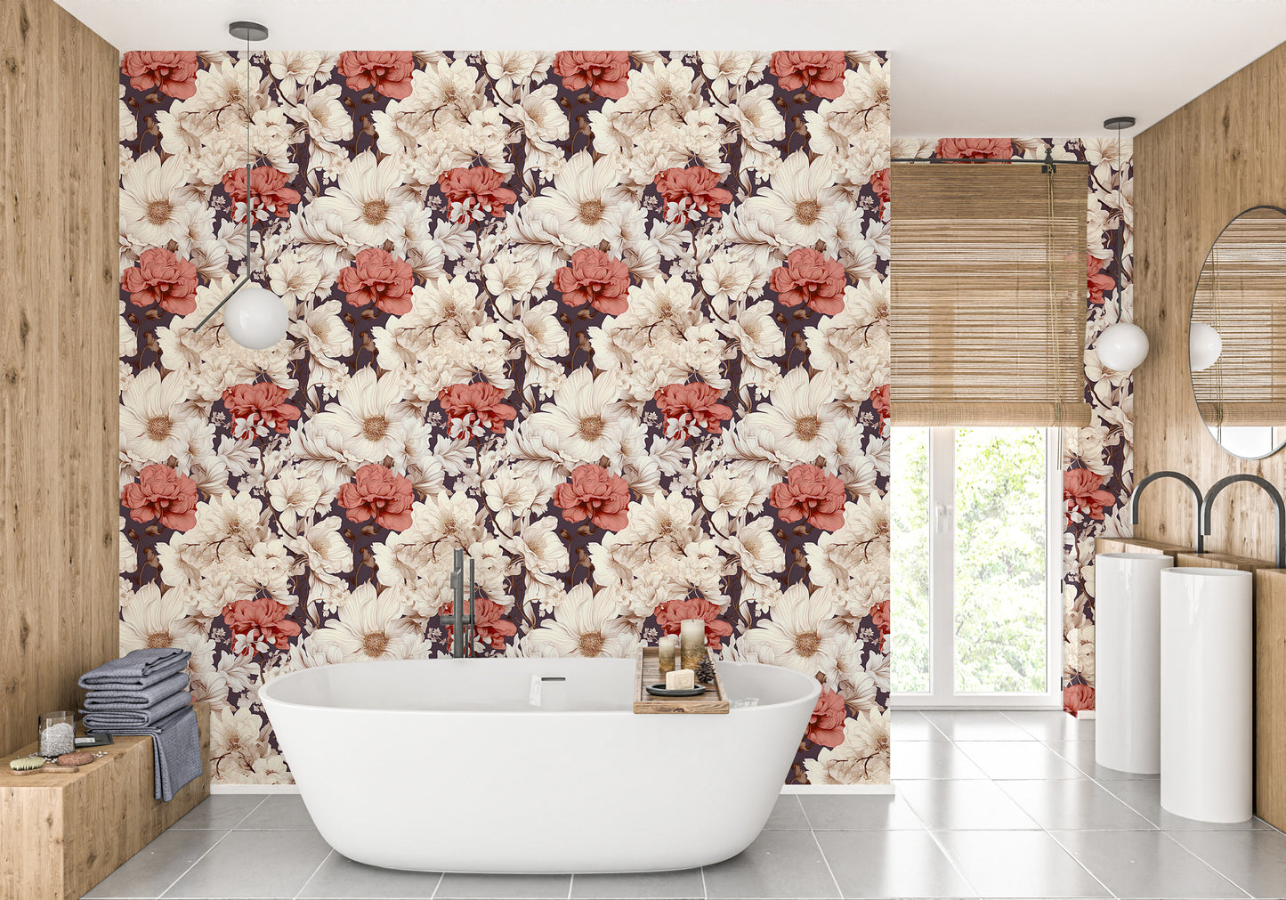 White Floral Pattern Peel and Stick Decor