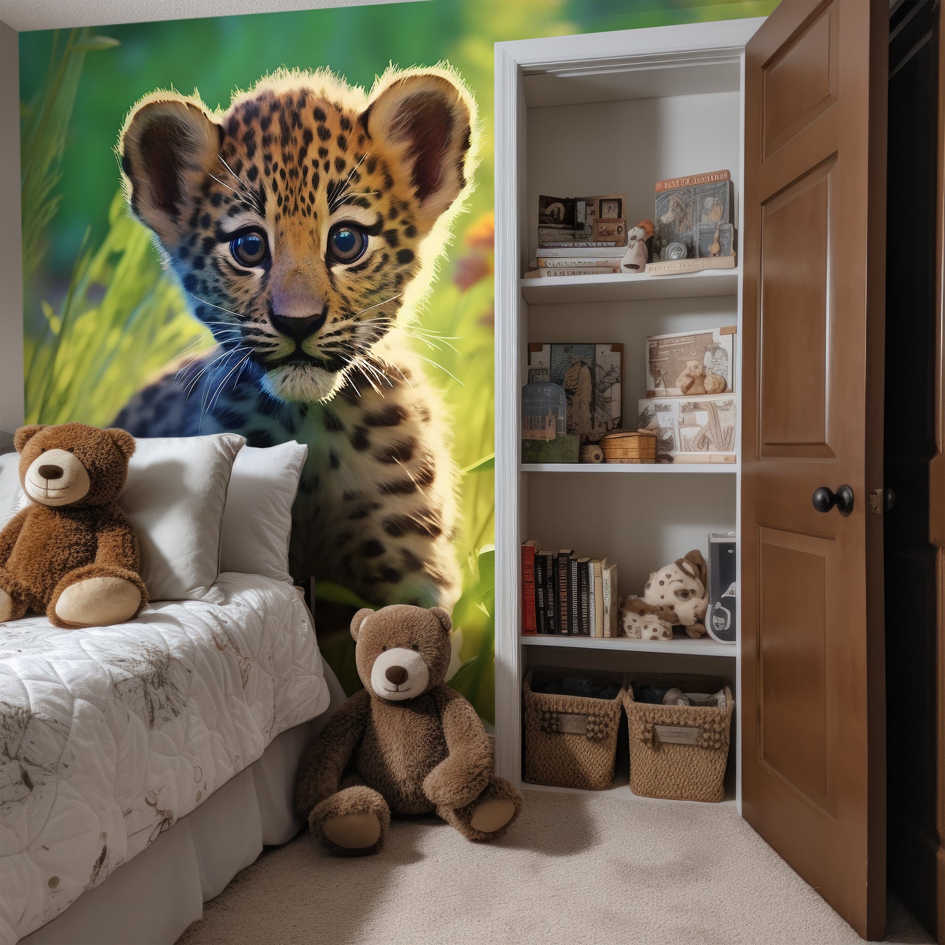 Cute Animal Mural for Nursery Decor with Playful Leopard Pattern