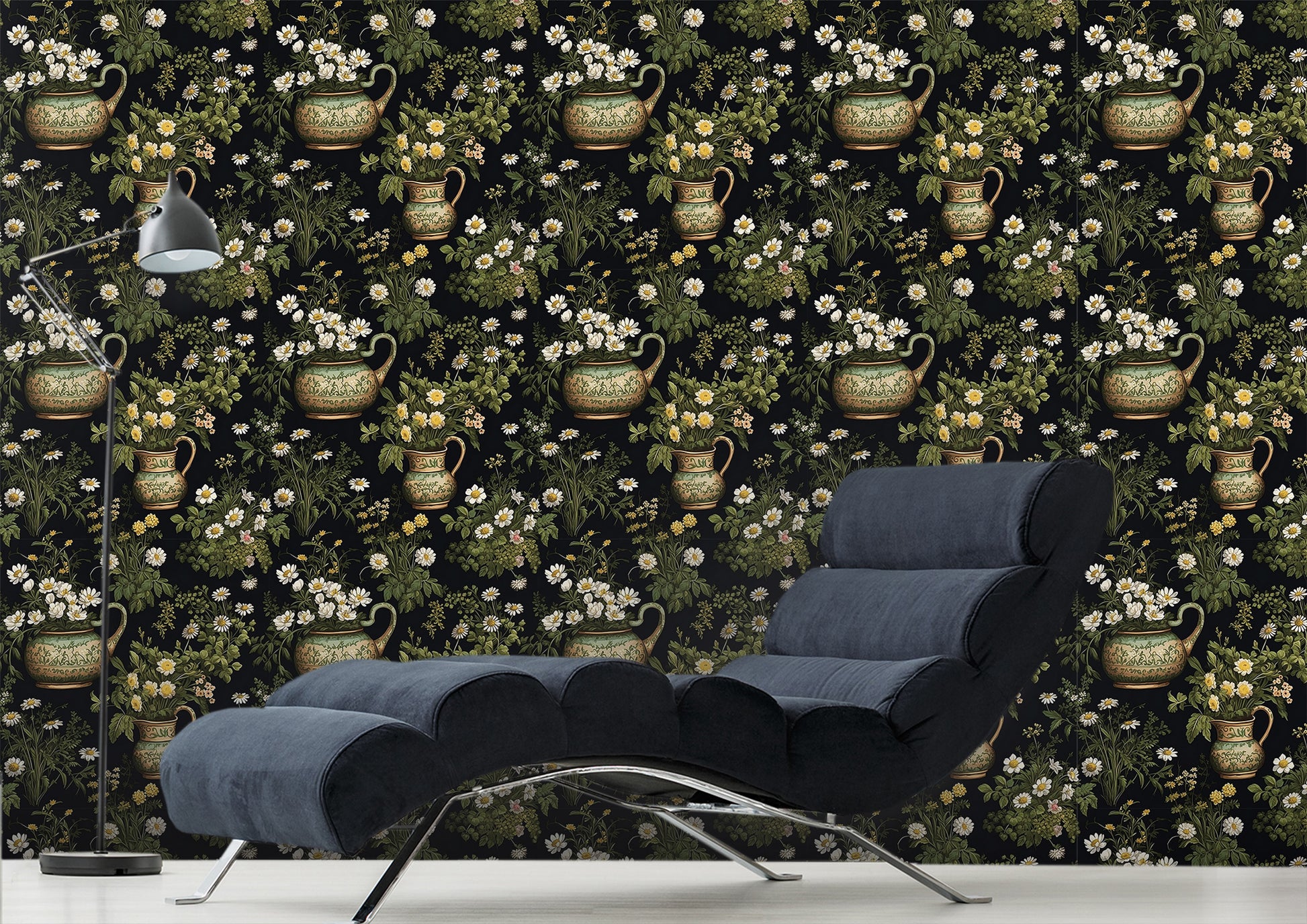 Removable Vintage Floral Wallpaper with Self-Adhesive Feature