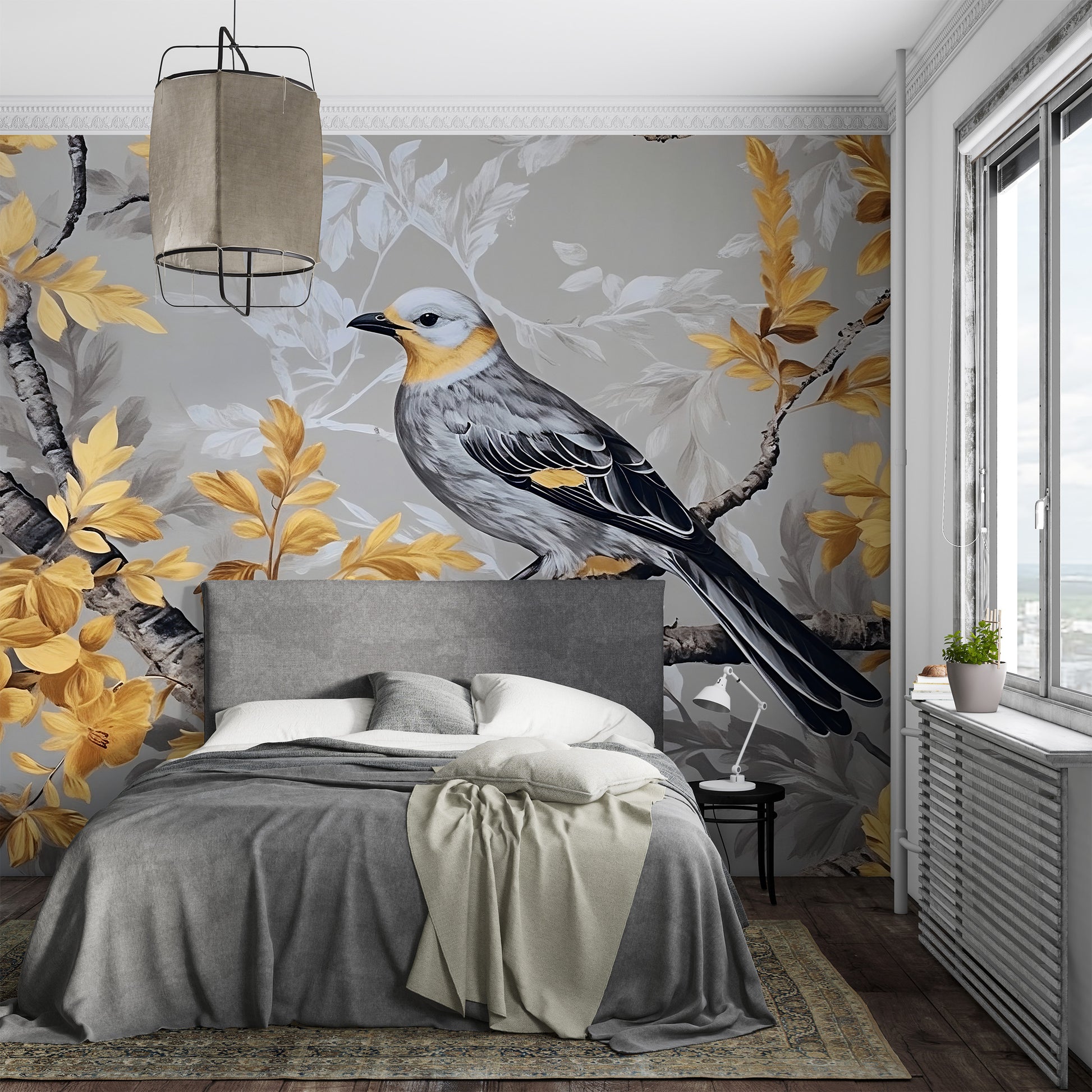 Bird Theme Wall Covering with Self-Adhesive Feature