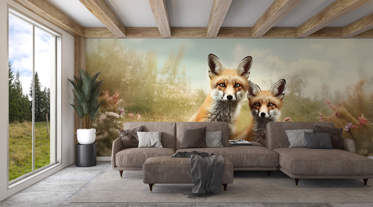 Vibrant and Colorful Nursery Foxes Wall Art