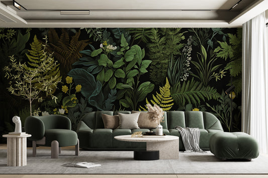 Eco-Friendly Vintage Botanical Mural - Dark Wall Art