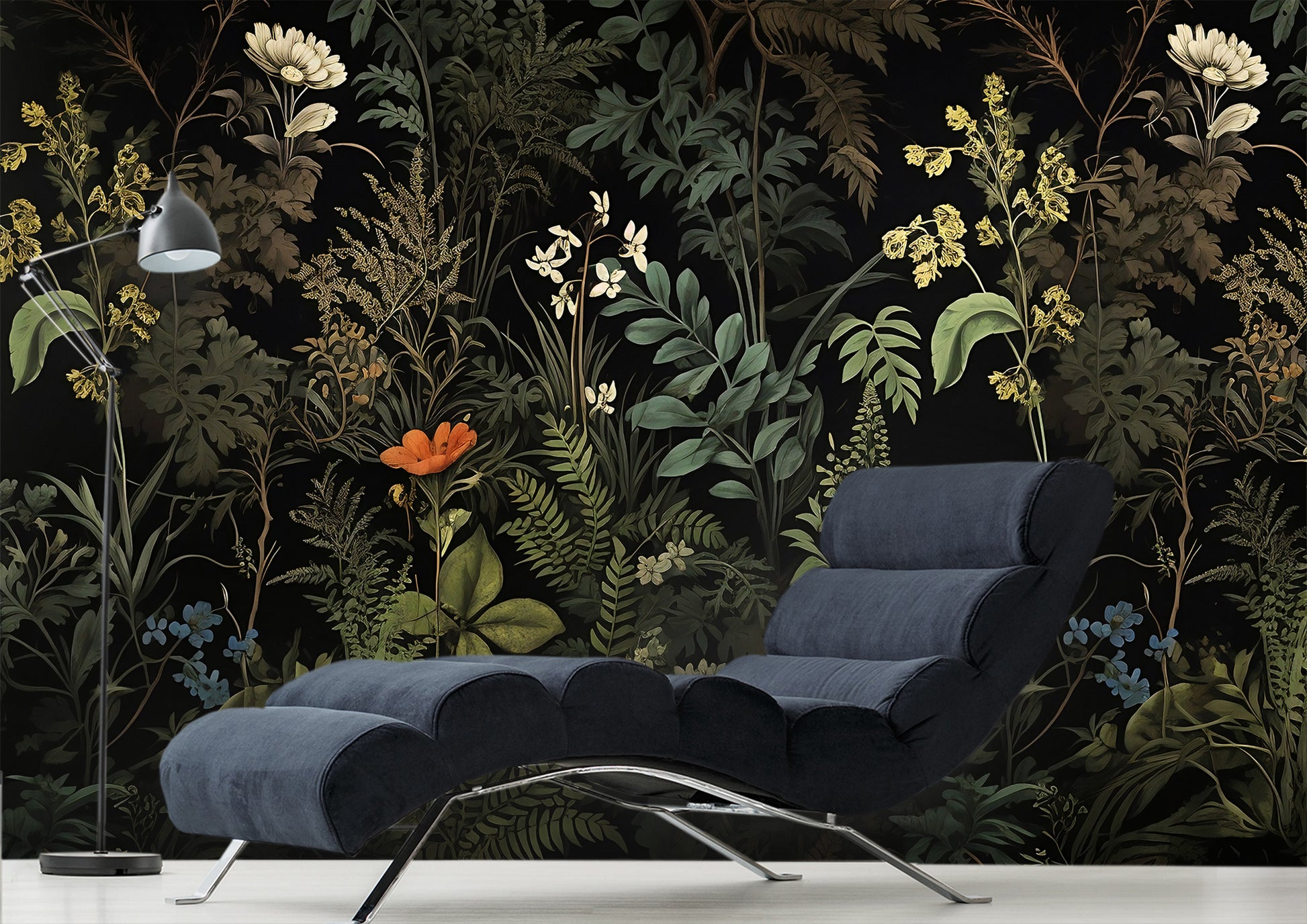 Vintage Dark Wall Covering - Elegant Fern Temporary Mural