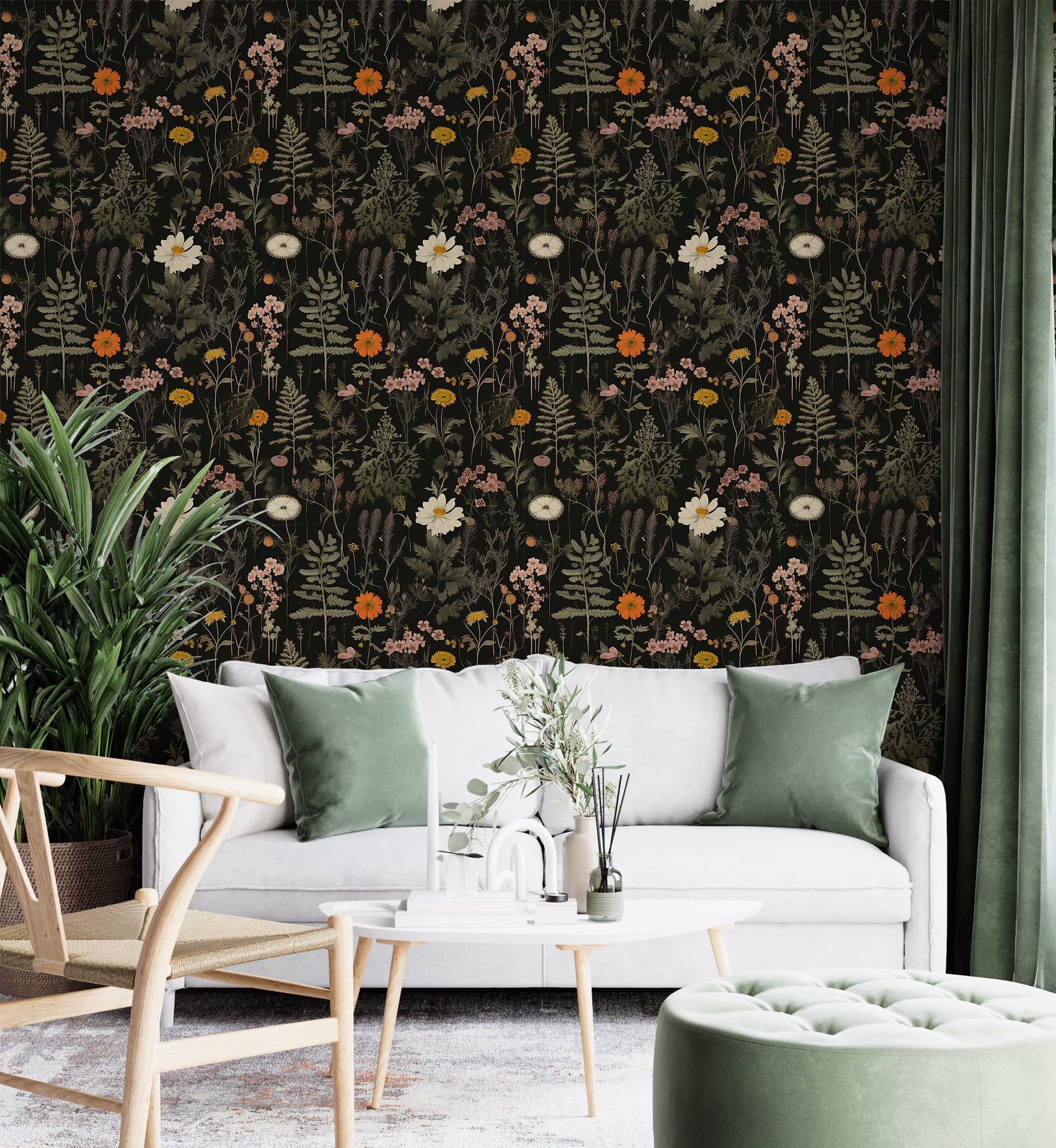 Dark Botanical Wall Paper - Eco-Friendly and Stylish Decor