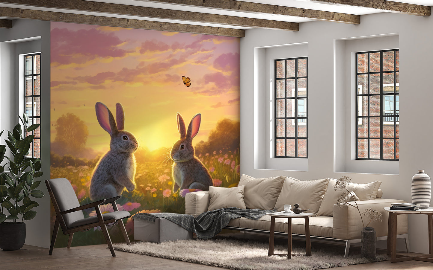 Playful rabbits wall decor for kid's bedroom
