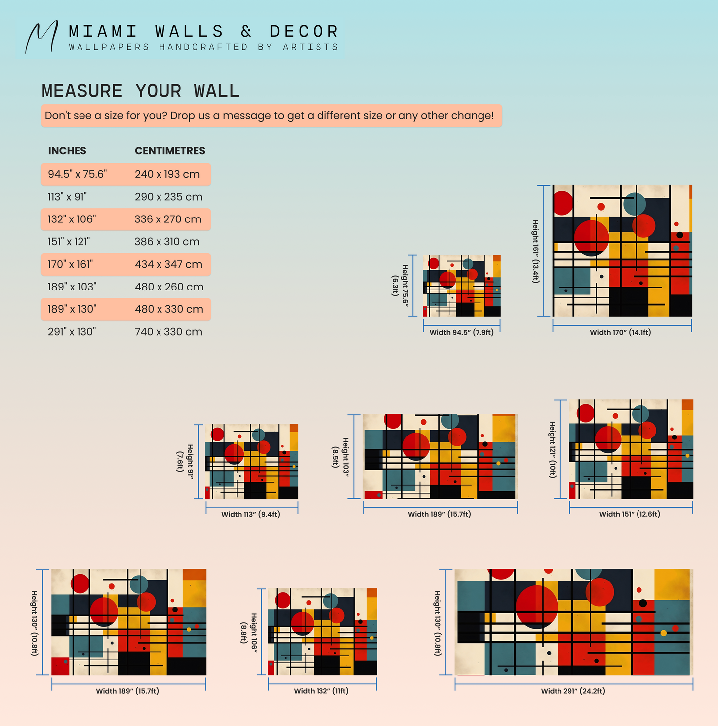 Mondrian Wallpaper | Colourful Geometric Removable Wallpaper | Abstract Art Peel and Stick Wallpaper | Geometrical Colorful Mural | PVC Free