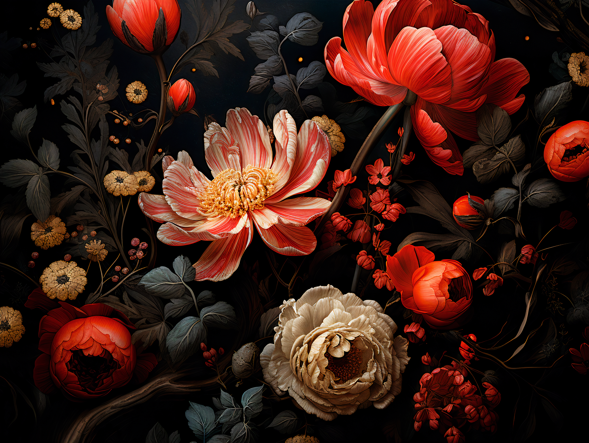 Deep Floral Botanical Wallpaper