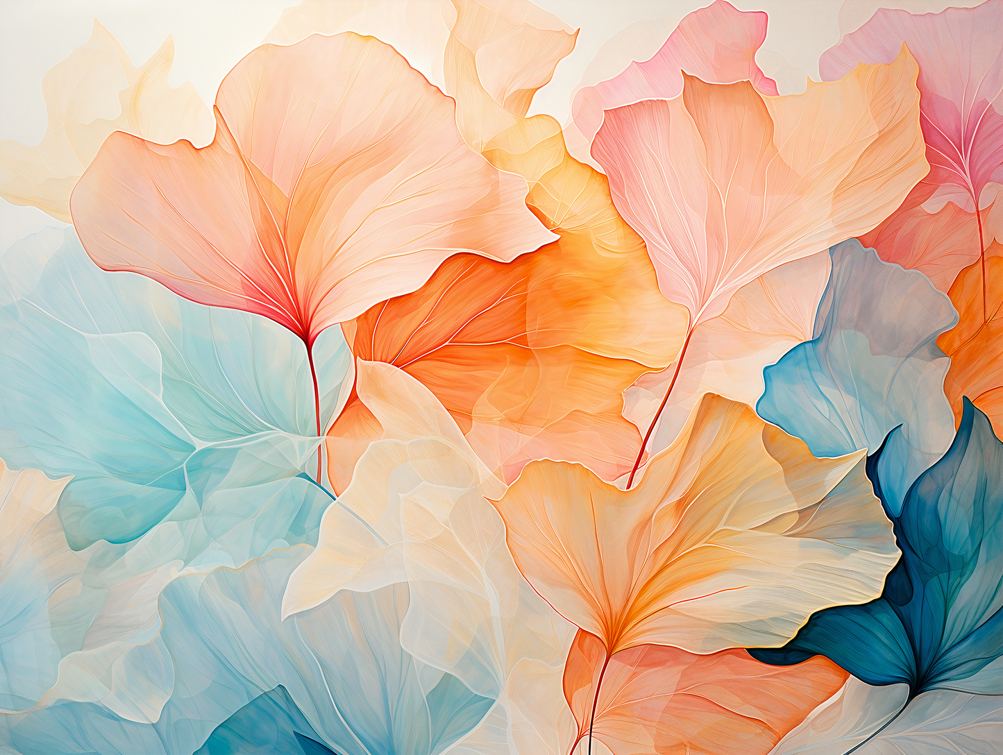 Alcohol Ink Art Mural with Blue and Orange Shapes