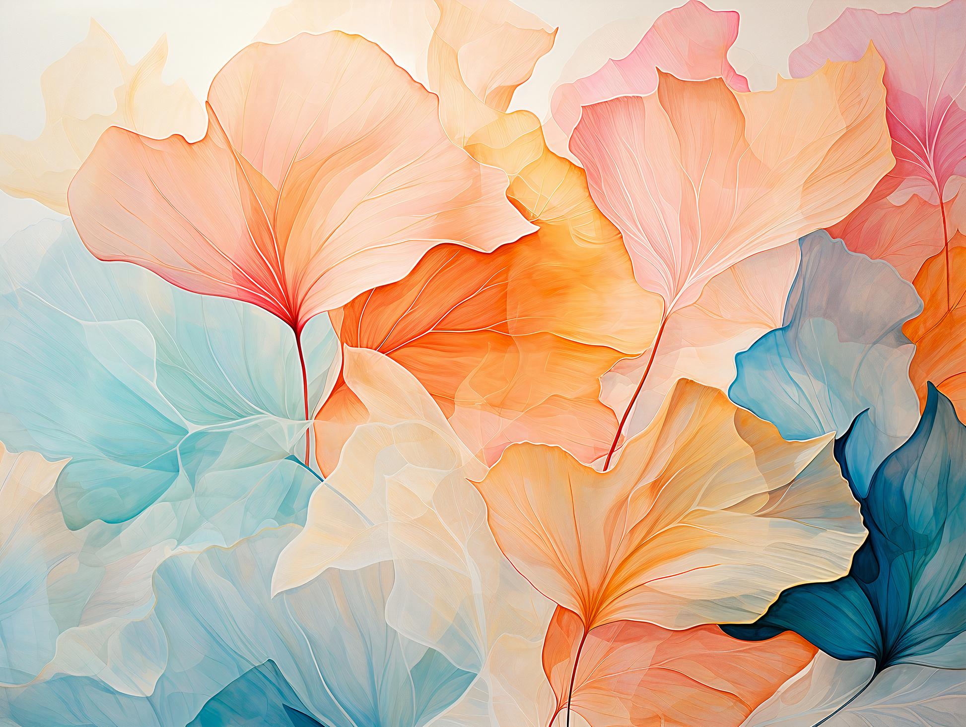 Alcohol Ink Art Mural with Blue and Orange Shapes