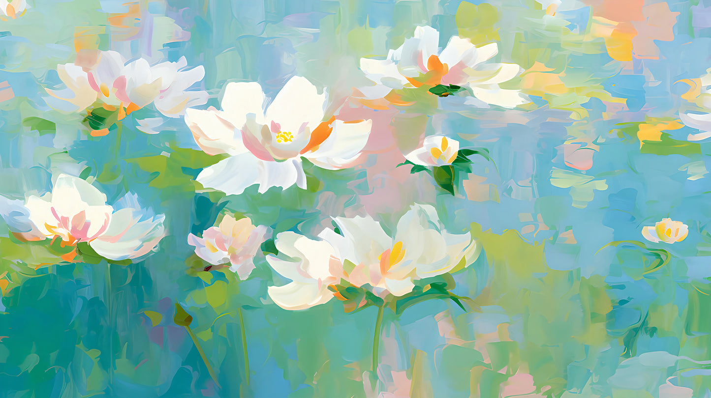 Vibrant Water Lilies Artistic Wallpaper