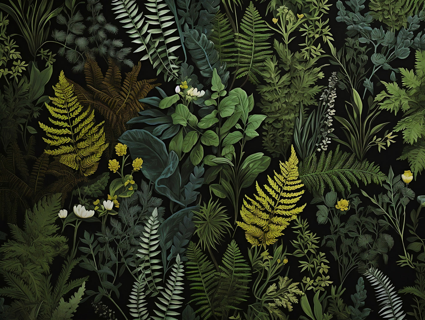 Vintage Dark Wall Decor - Elegant Fern Removable Wallpaper