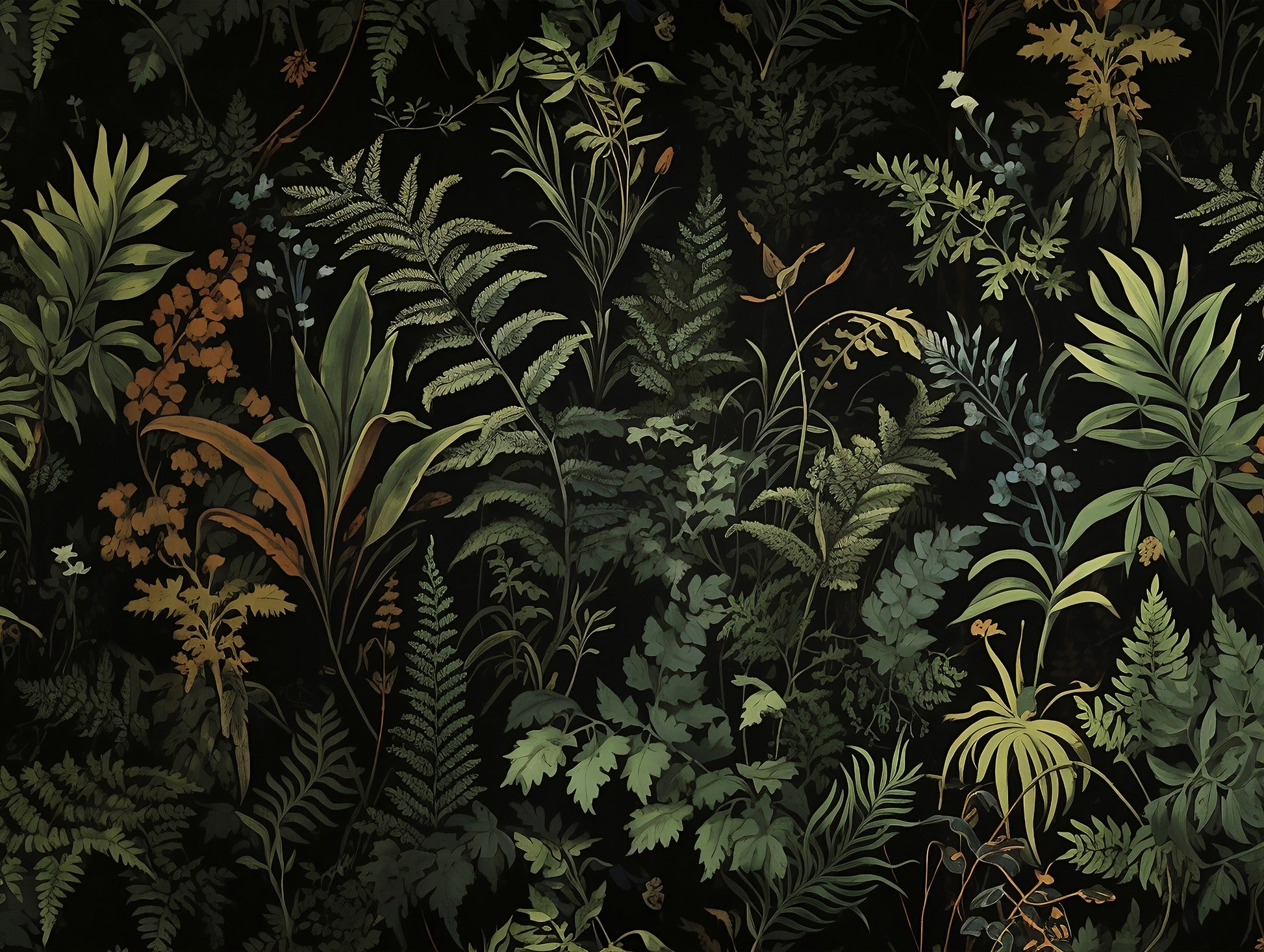 Elegant Fern Vintage Wall Art - Dark Botanical Theme