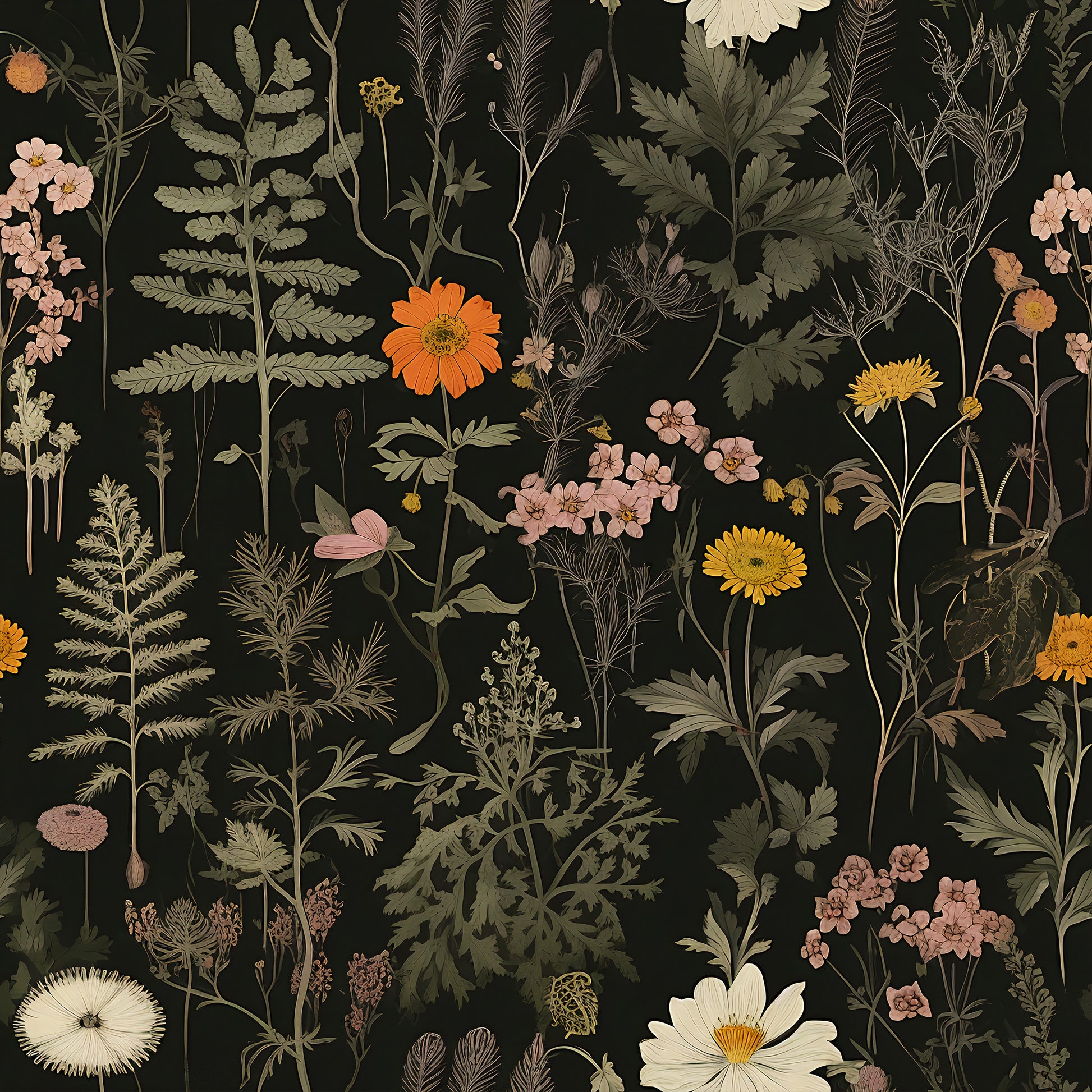 Peel and Stick Dark Floral Design - Easy Installation Wallpaper