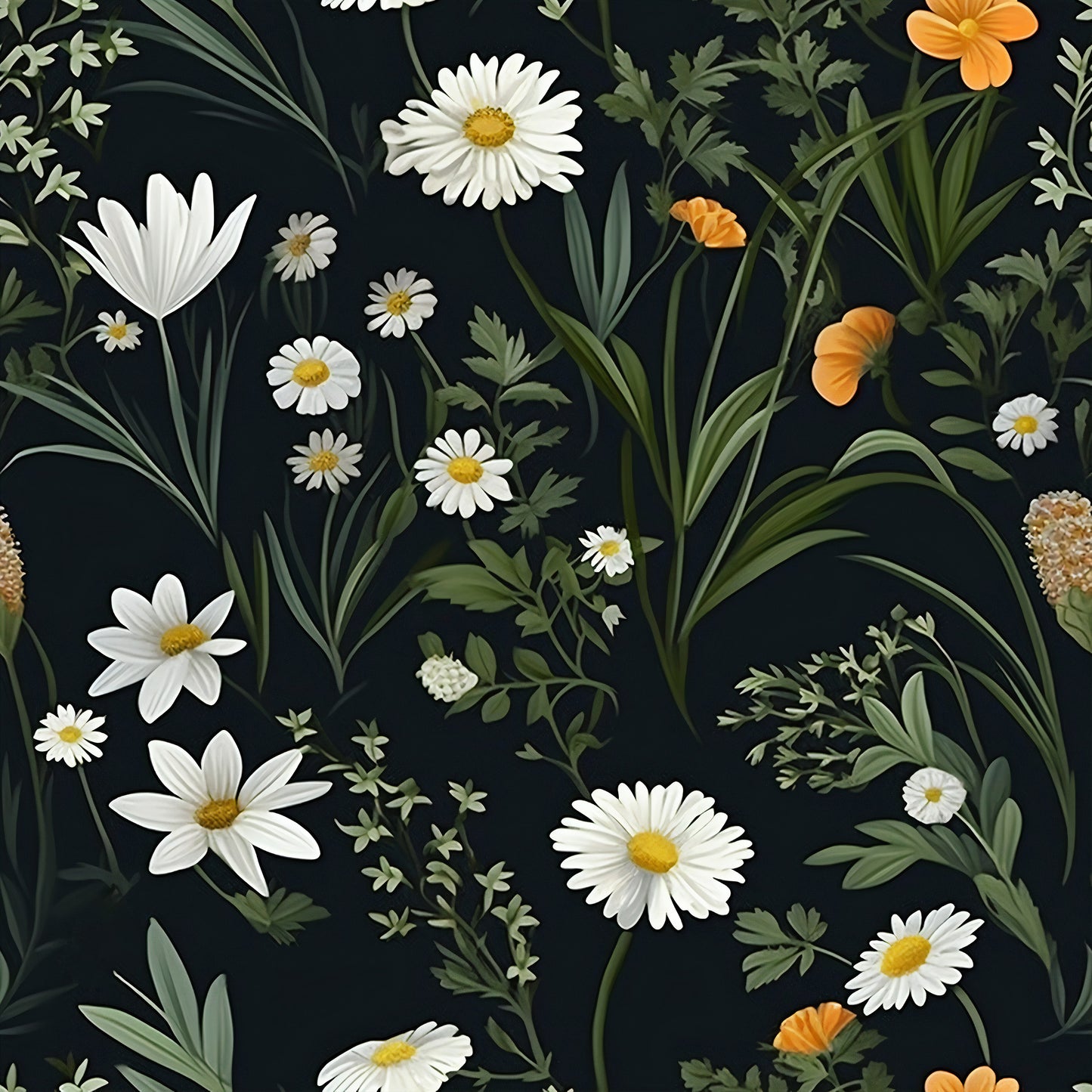 Dark Wildflower Wallpaper | Dark Floral Pattern Wallpaper | Dark Botanic Temporary Wallpaper | Dark Flower Peel and Stick Wallpaper