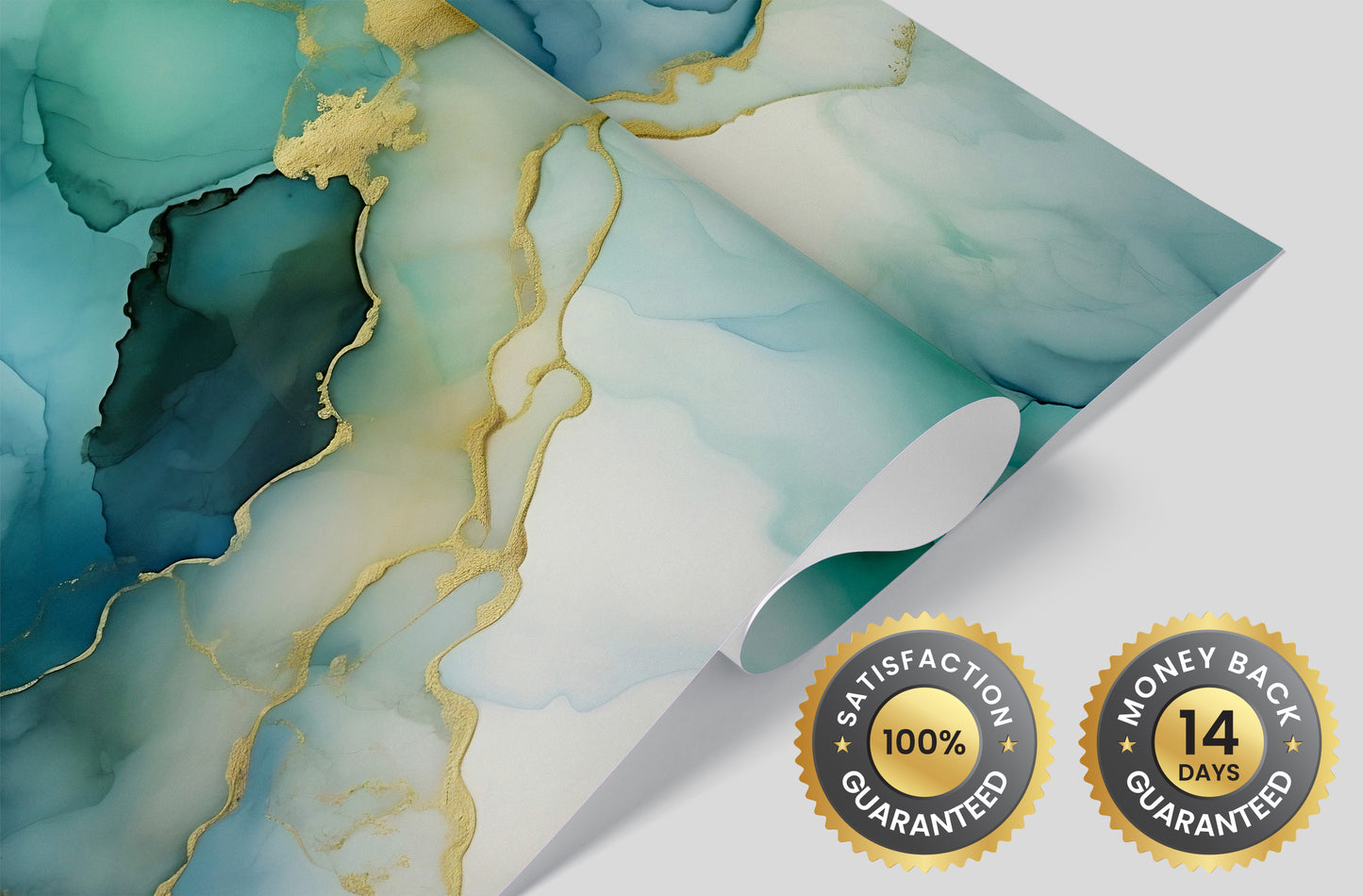 Blue, Green & Gold Marble Mural with Captivating Designs