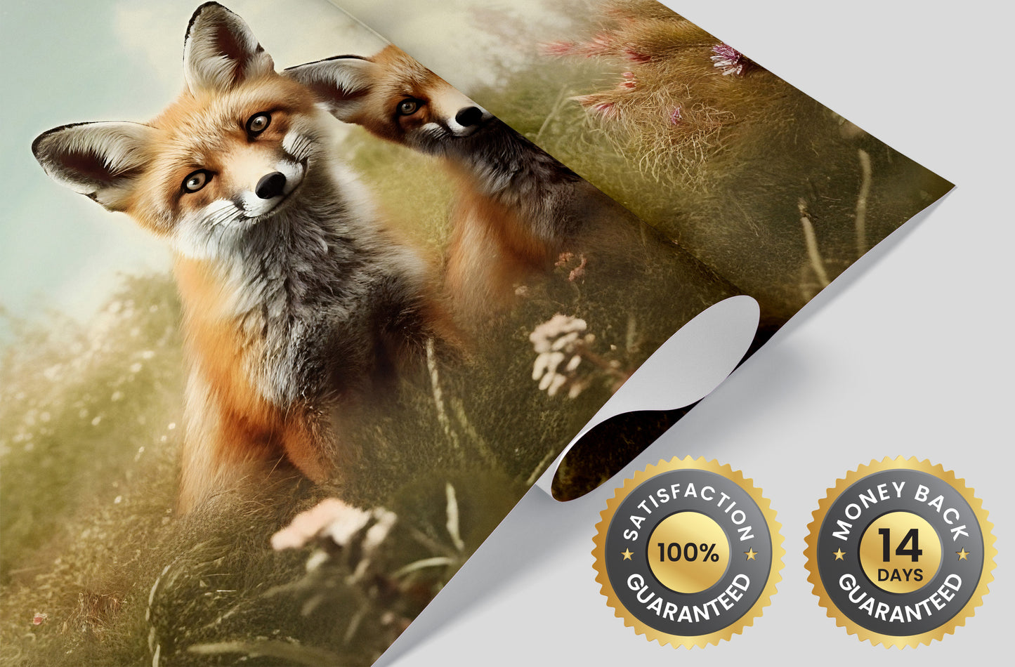 Renter Friendly Wall Mural with Two Foxes in the Meadow