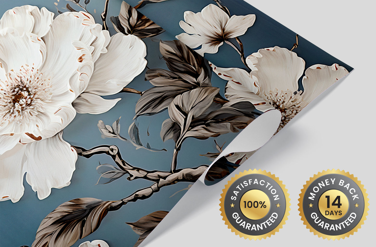 Large White Blooms Boho Wallpaper