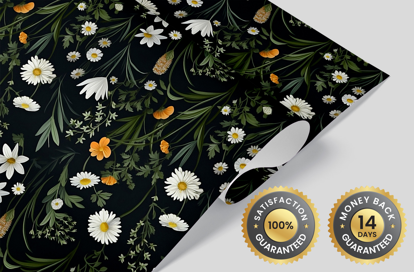Dark Wildflower Wallpaper | Dark Floral Pattern Wallpaper | Dark Botanic Temporary Wallpaper | Dark Flower Peel and Stick Wallpaper