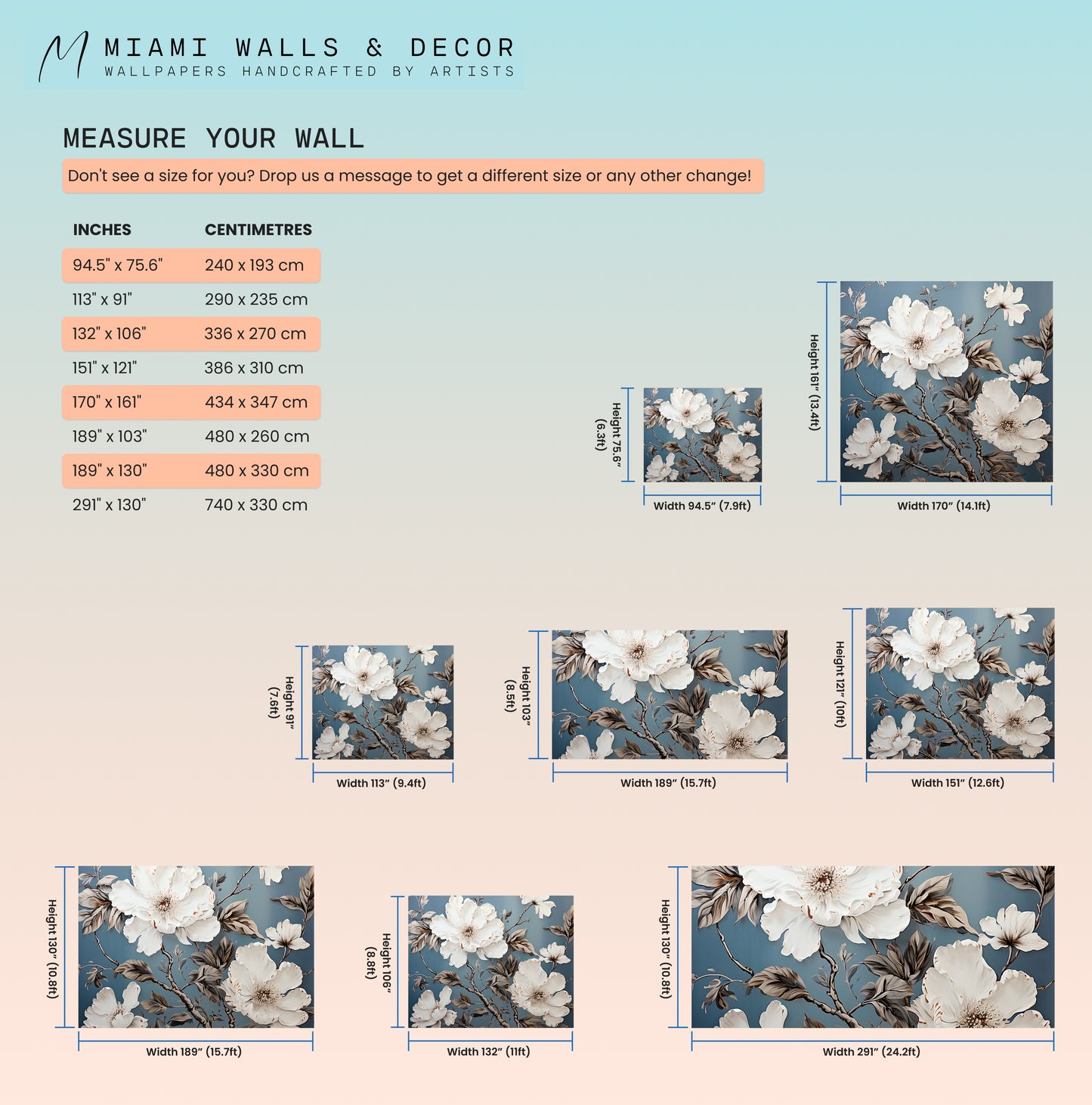Blue and White Floral Self-Adhesive Mural