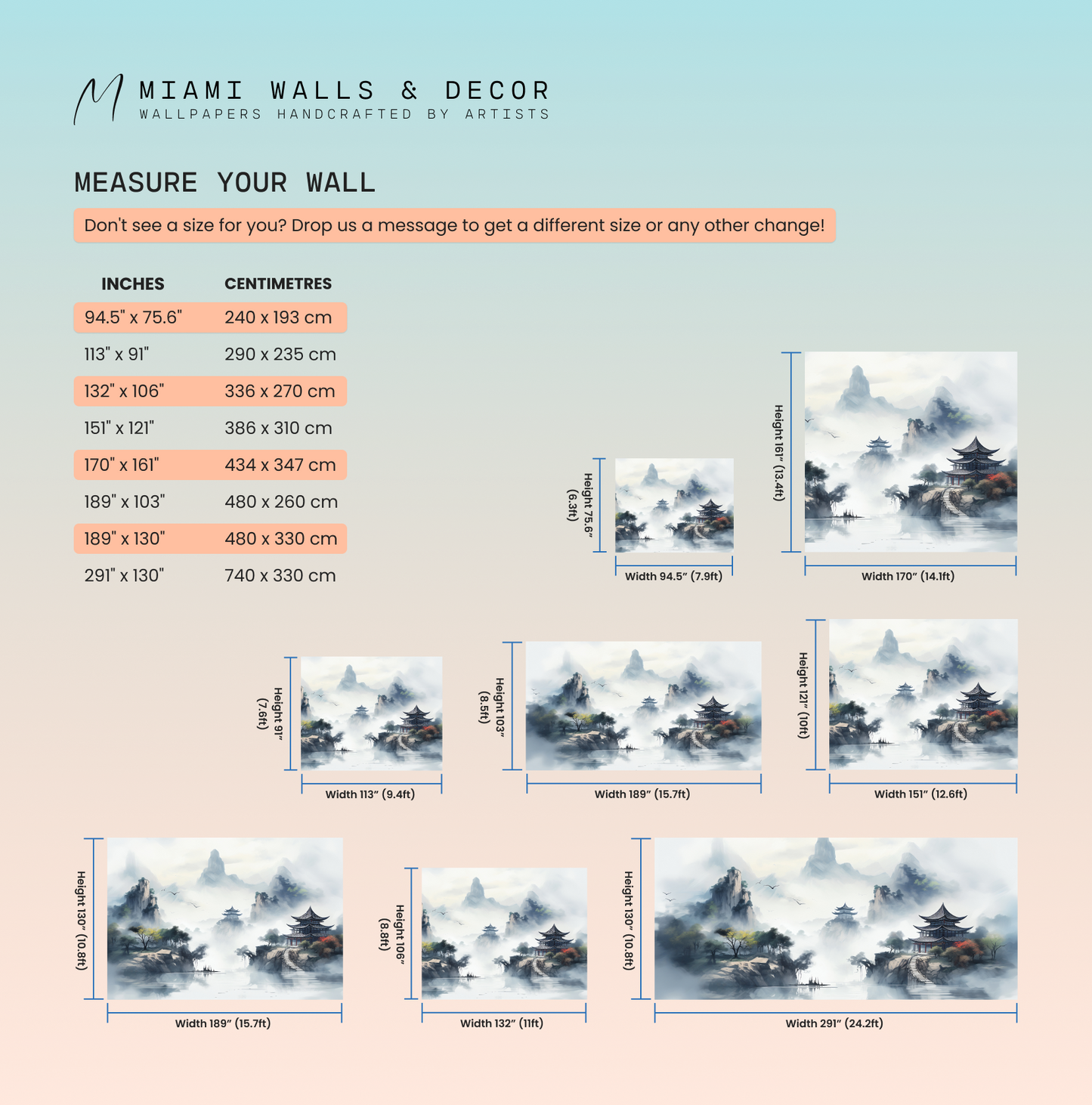 Tranquil Watercolor Mountain Mural