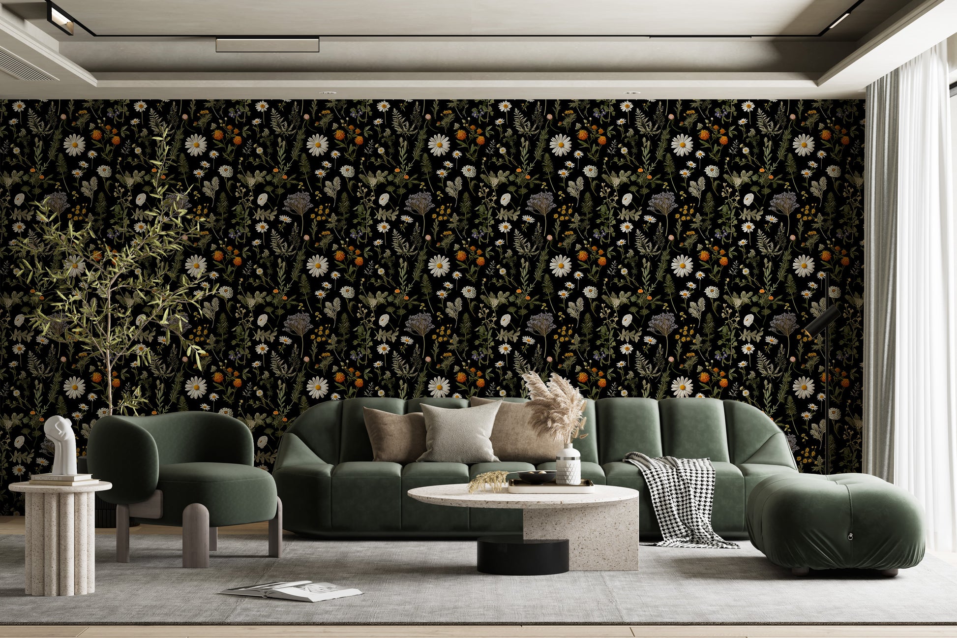 Removable Dark Botanical Wallpaper Mural
