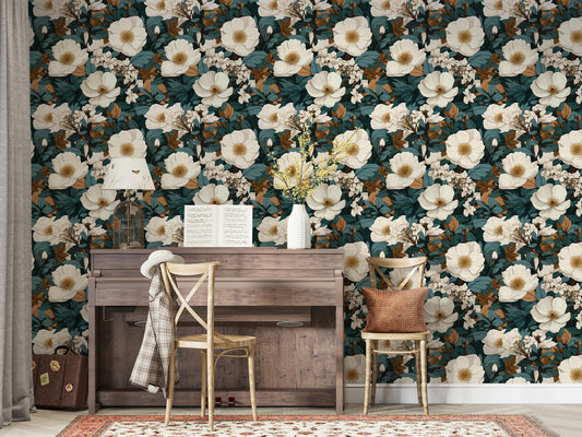Vintage Ranunculus Peel and Stick Wallpaper
