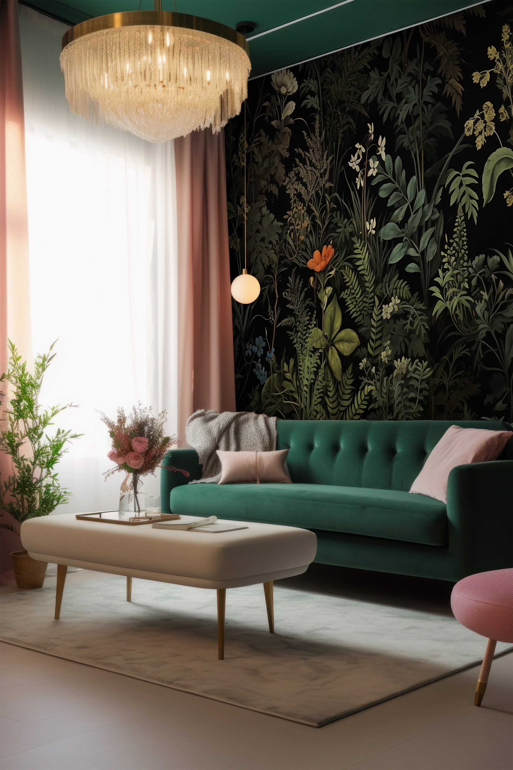Eco-Friendly Dark Botanic Mural - PVC Free Wall Decor
