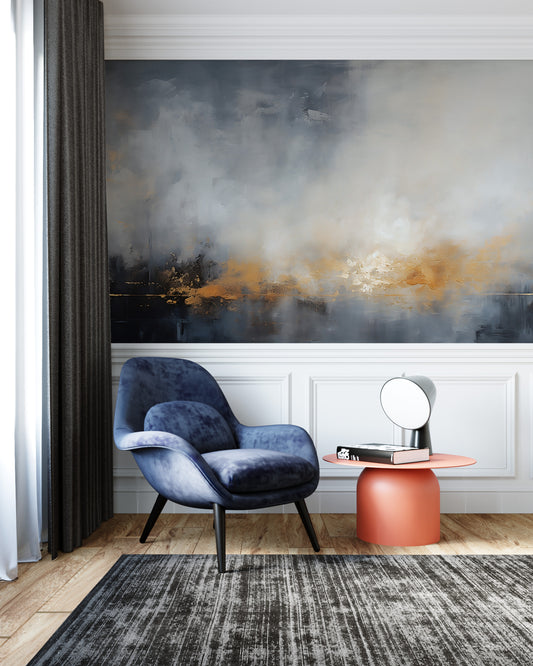 Abstract Peel and Stick Living Room Wall Decor - Grey and Gold Art Mural