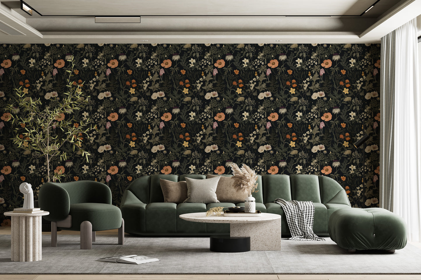 English Garden Wildflower Wall Art - Dark Floral Beauty