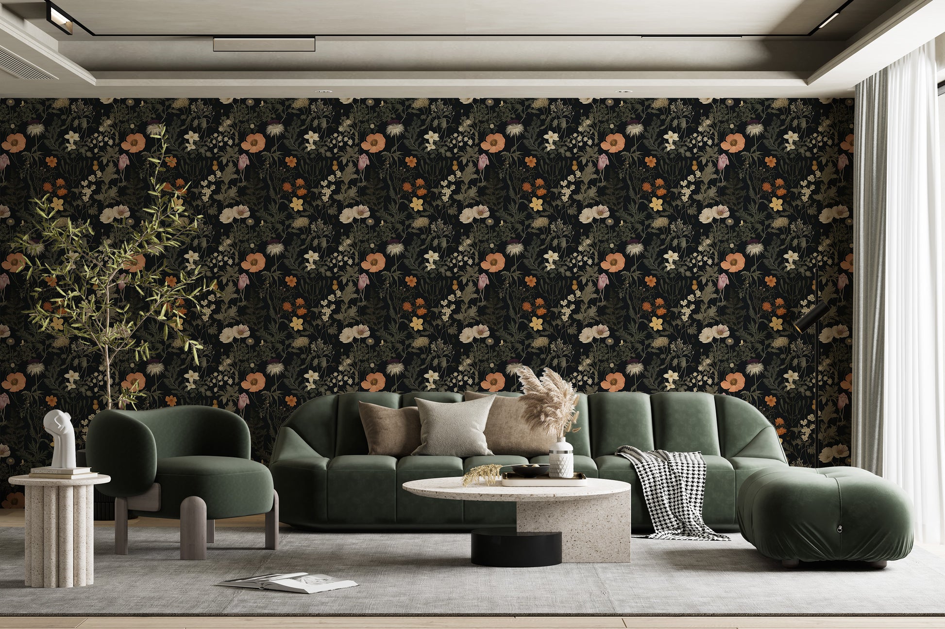 English Garden Wildflower Wall Art - Dark Floral Beauty