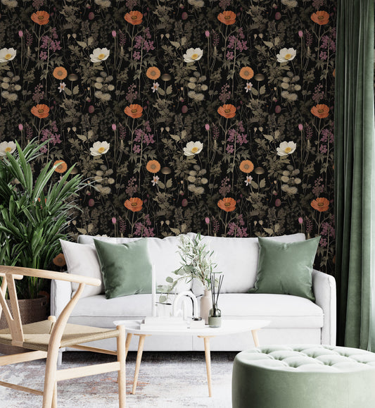 Removable Dark Flower Wall Art - Eco-friendly Wall Decor
