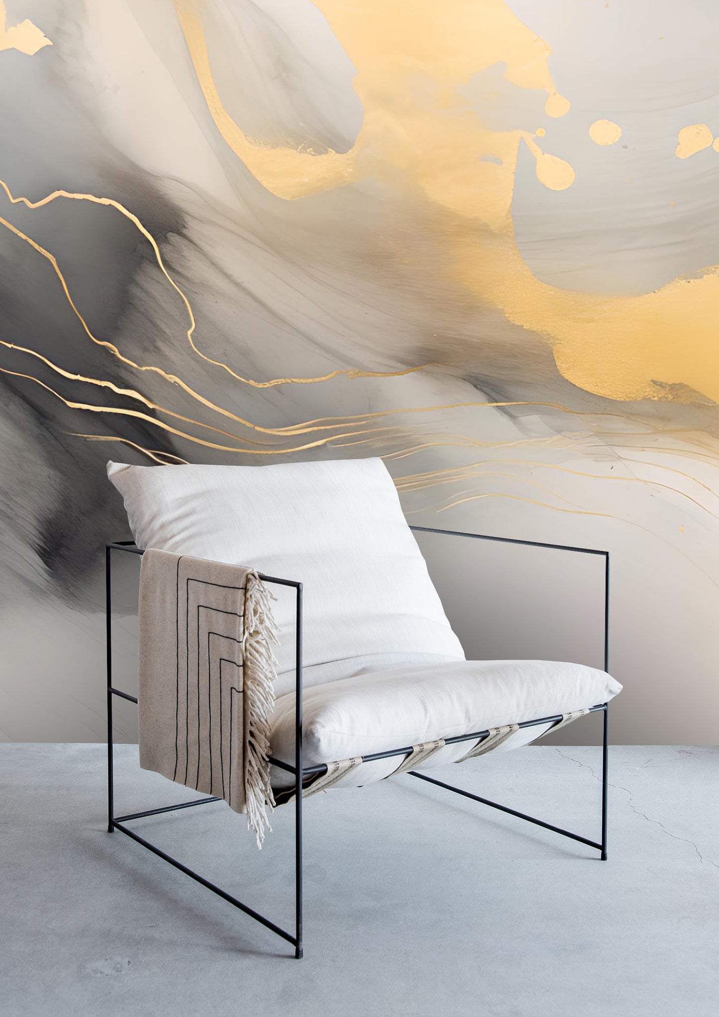 Moody Grey and Gold Ink Peel and Stick Mural