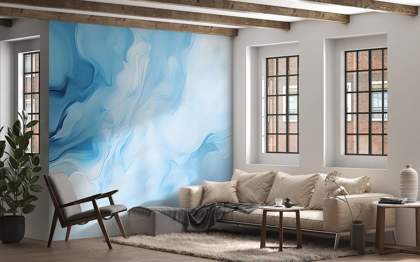 Renter-Friendly Blue Ink Wall Poster