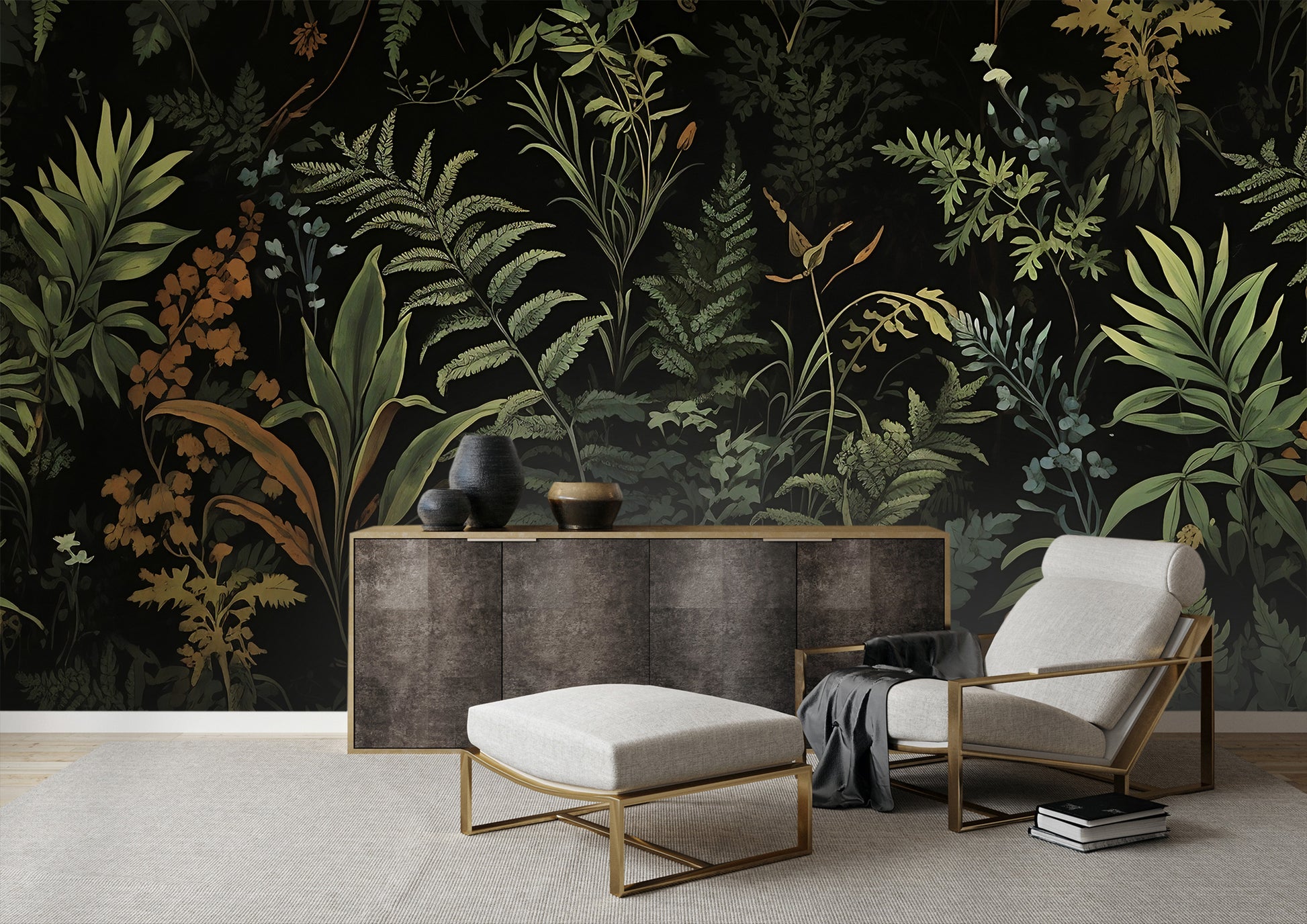 Eco-Friendly Dark Botanic Mural - PVC Free Wall Decoration