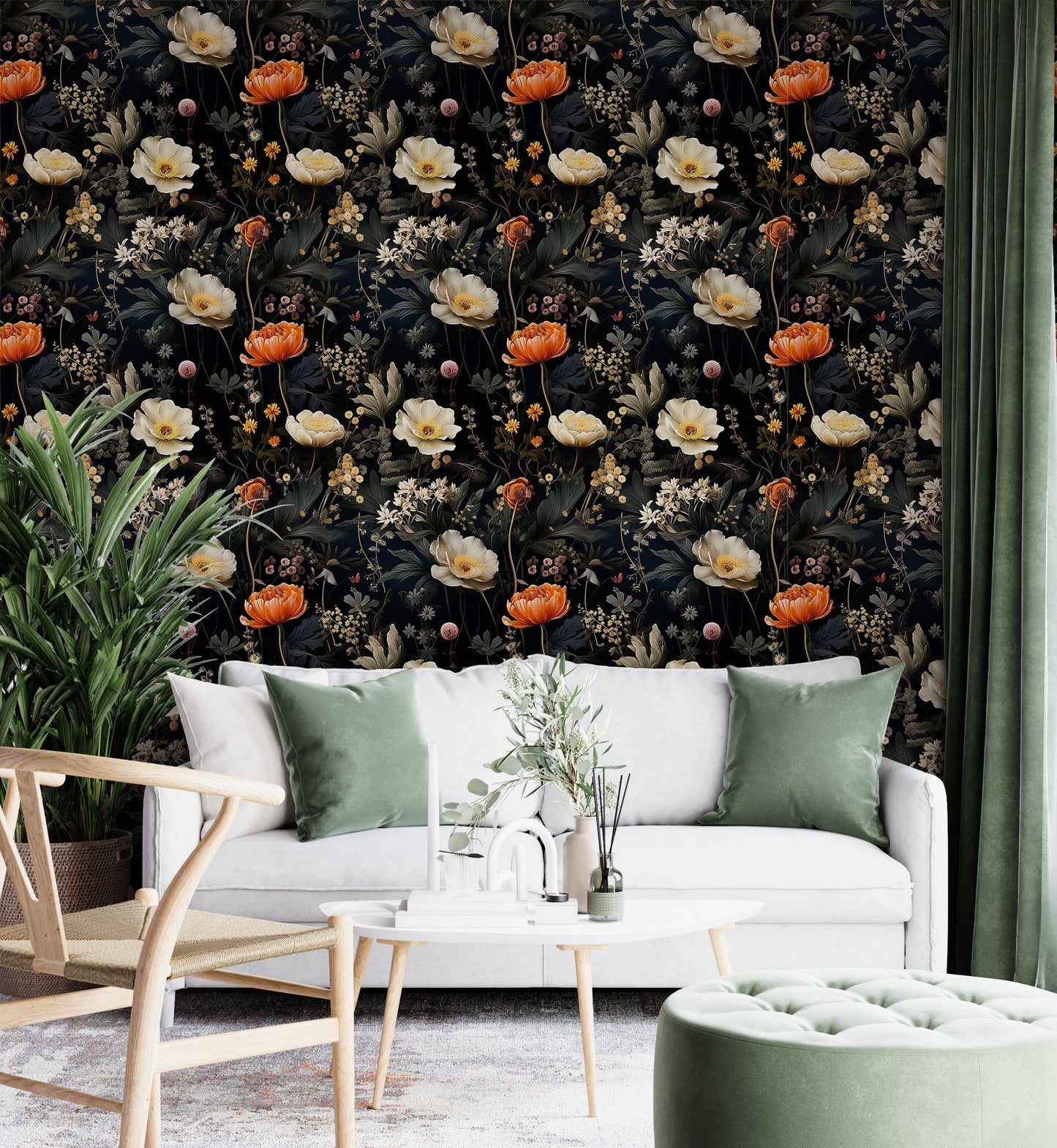 Black Botanical Peel and Stick Wallpaper