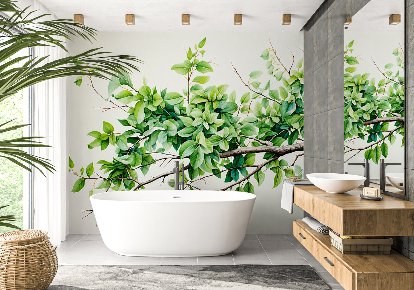Green and White Tree Wallpaper Mural