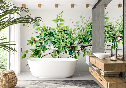 Green and White Tree Wallpaper Mural