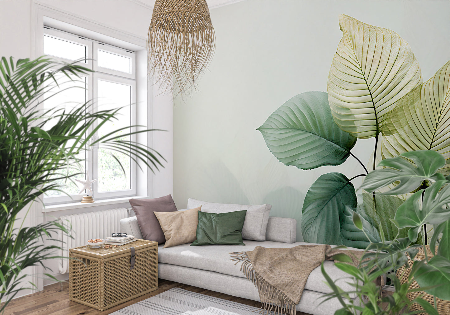 Removable Botanical Wall Decal with Gold Leaves