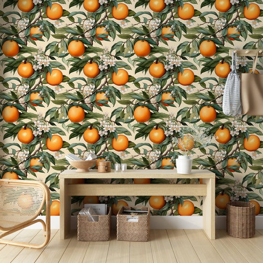 Orange Fruit Floral Peel and Stick Wallpaper