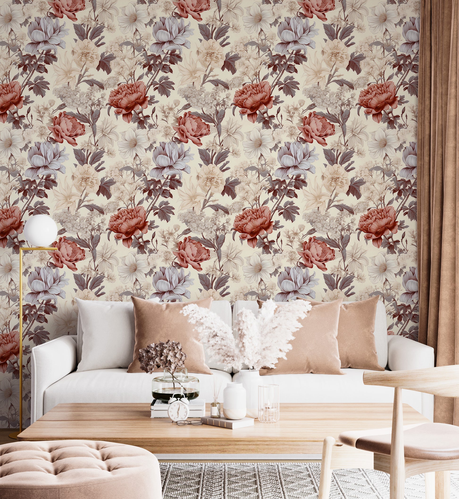 Sophisticated Beige Floral Peel and Stick
