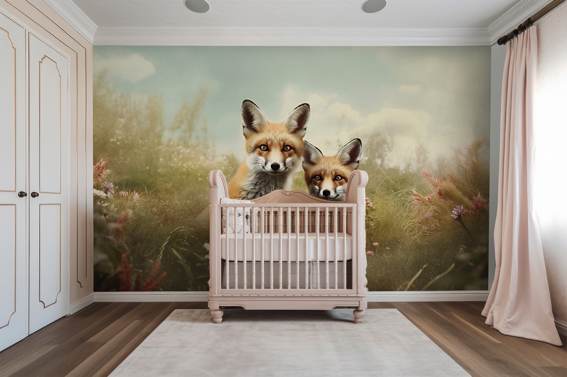 Handcrafted Foxes Mural for Unique and Artistic Spaces