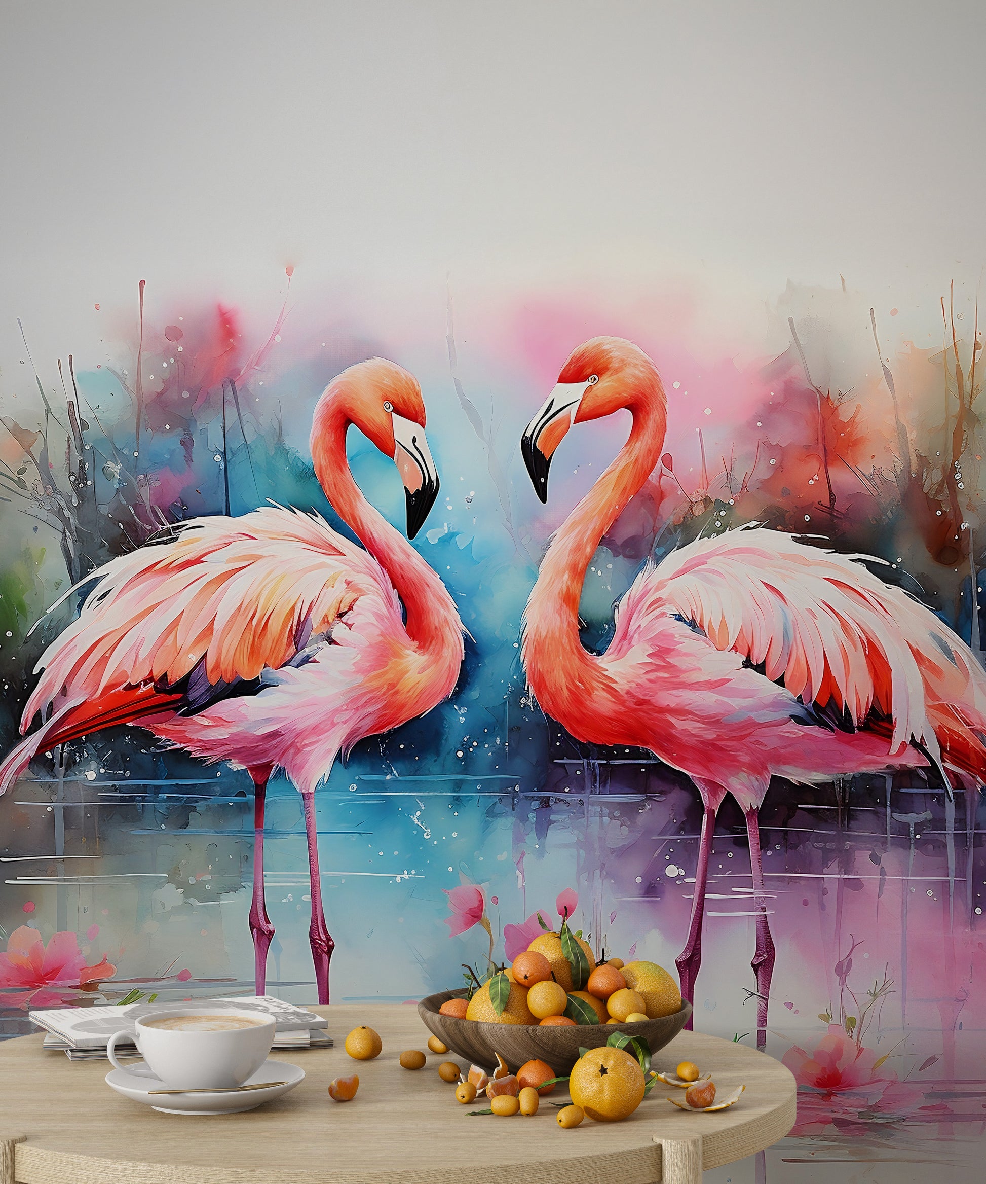 Peel and Stick Wallpaper with Charming Watercolor Flamingos