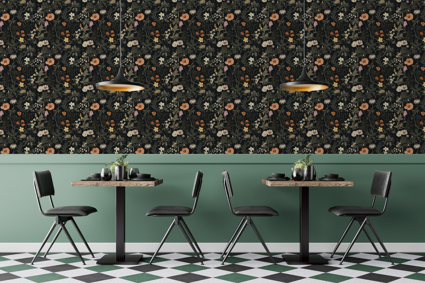 Removable Dark Floral Wallpaper - Renter Friendly Wall Decor