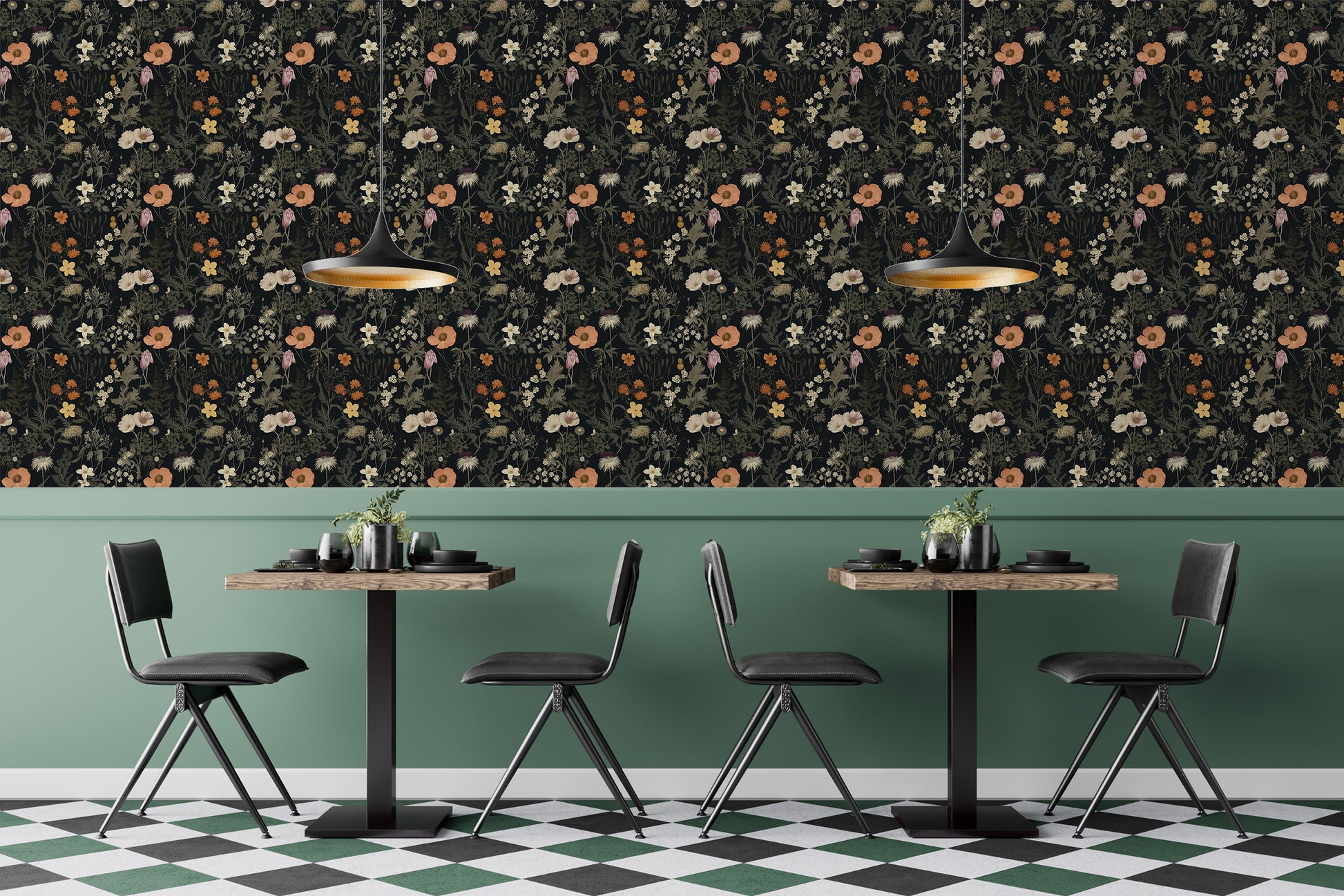 Removable Dark Floral Wallpaper - Renter Friendly Wall Decor
