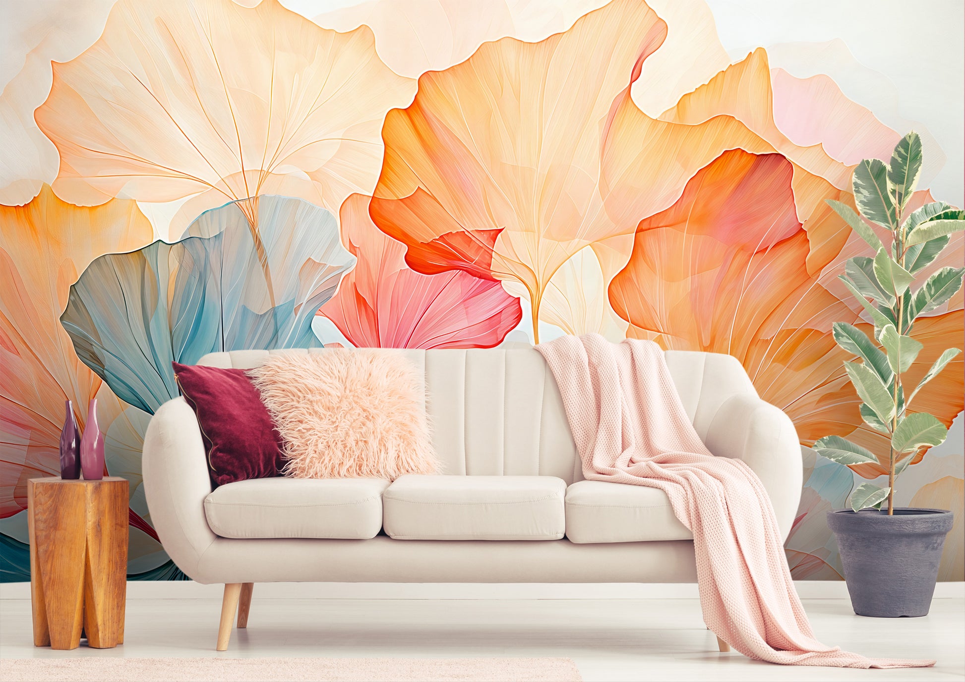 Abstract Floral Wallpaper in Orange