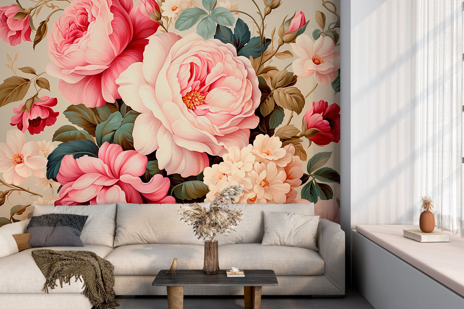 Pink Rose Wallpaper Boho Decor