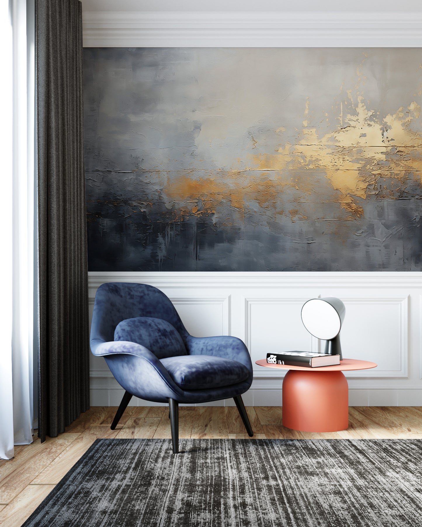 Eco-Friendly Peel and Stick Living Room Wallpaper - Grey and Gold