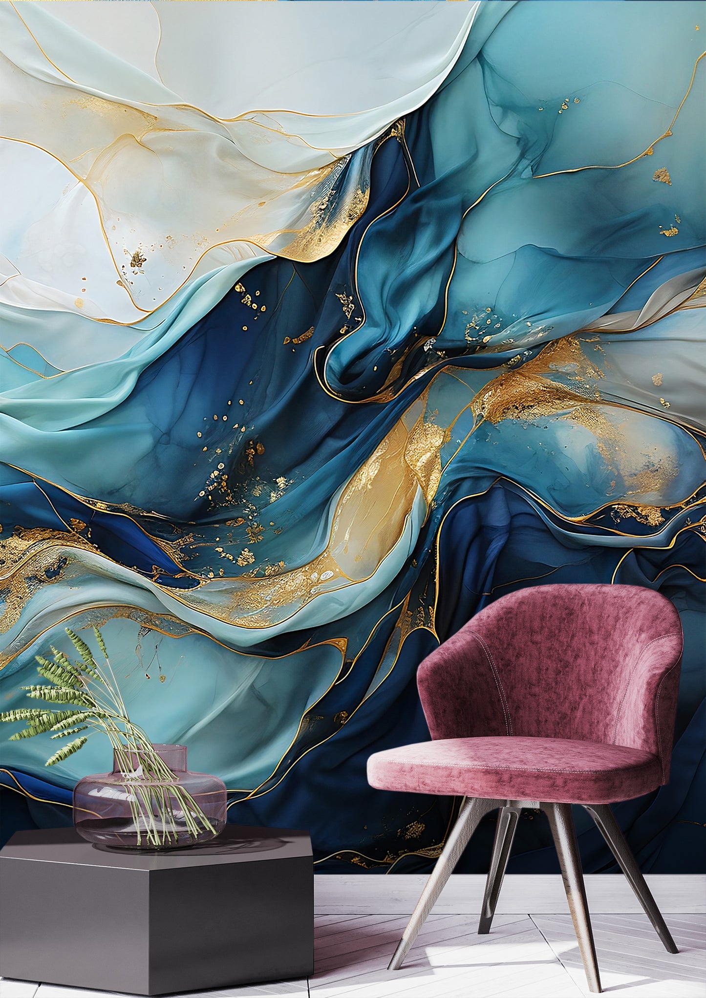 Blue and Gold Peel and Stick Wall Art - Artistic Flair