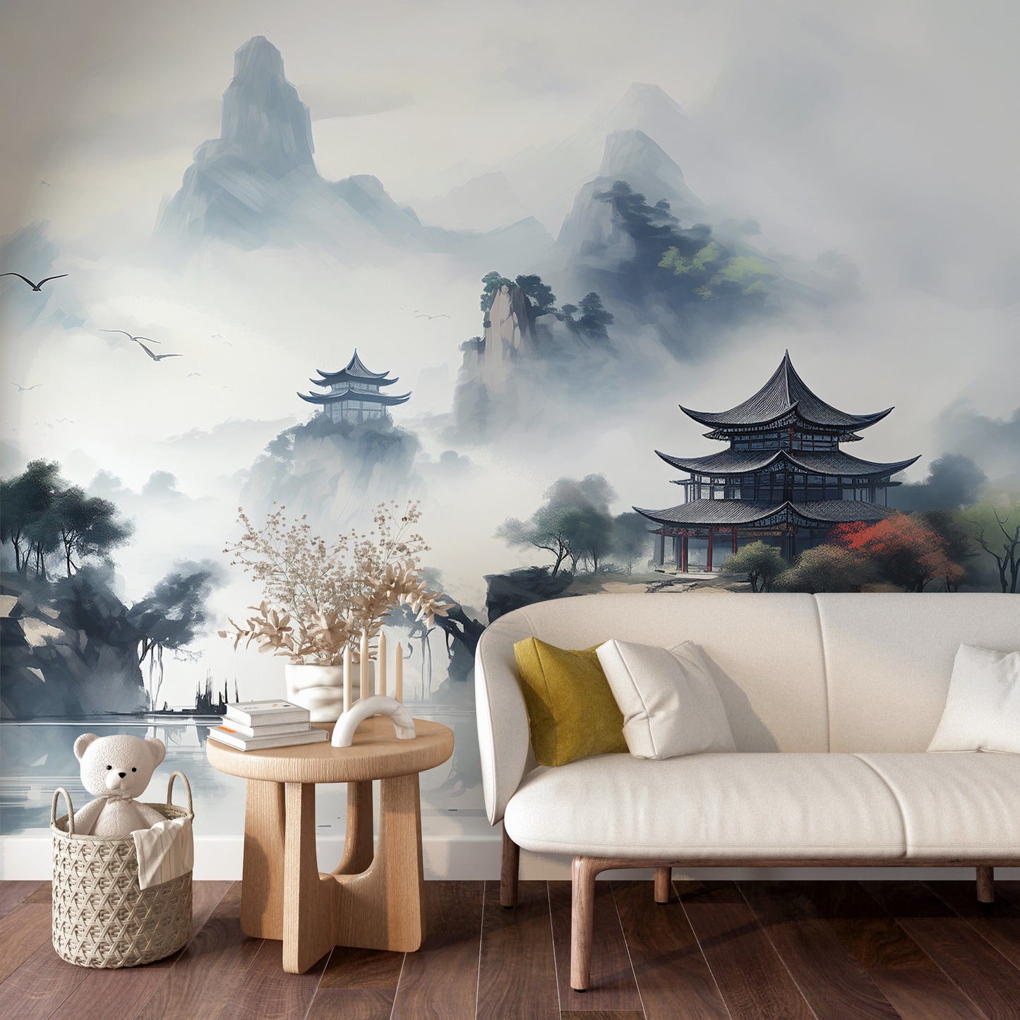 Customizable Foggy Mountain Mural